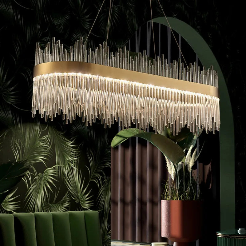 Gold Glass Dimmable LED Pendant Chandelier