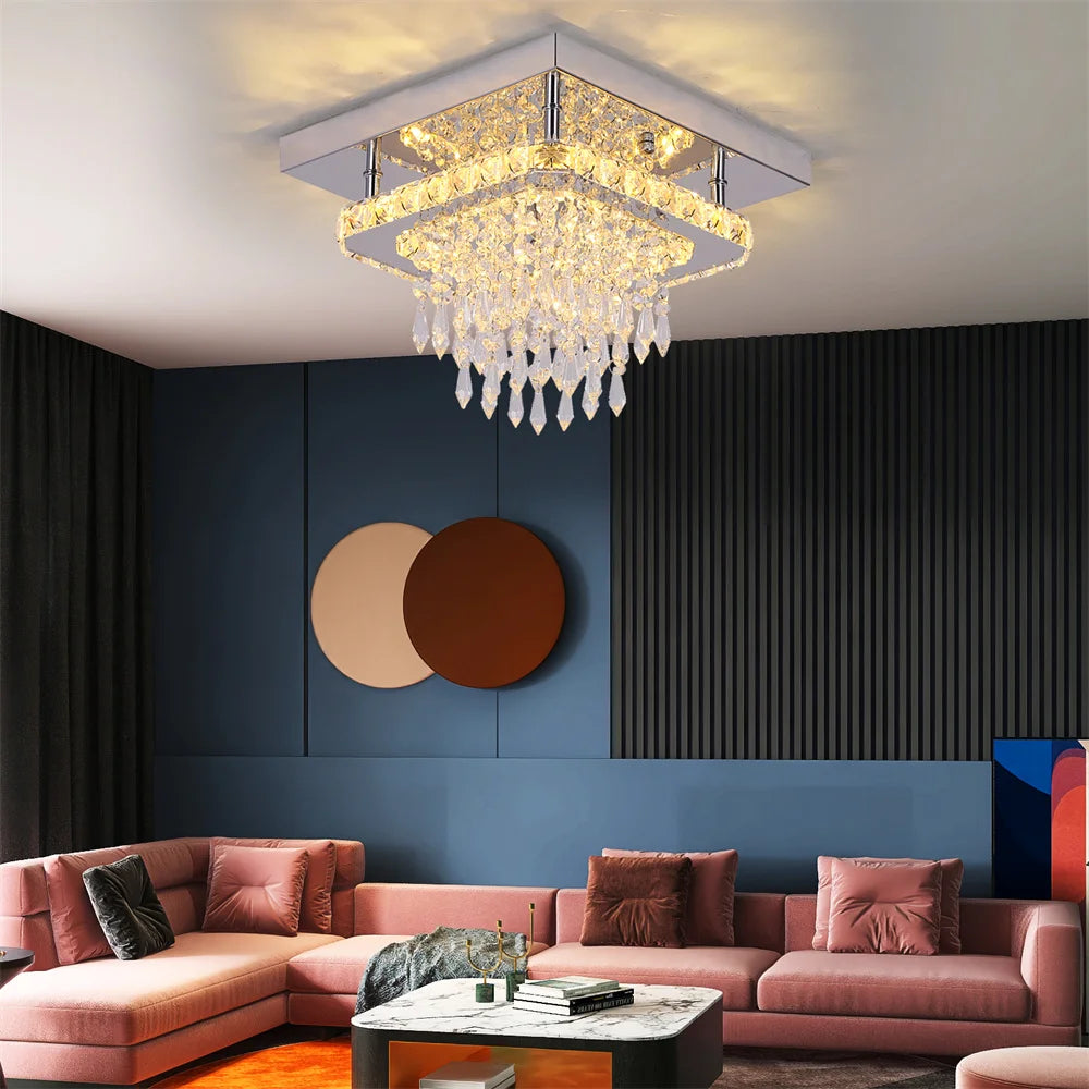 Square Crystal LED Flush Mount Light