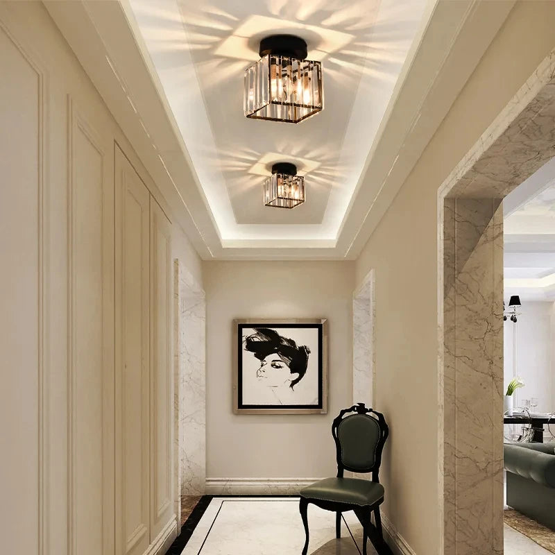 Gold Forged Crystal Foyer Ceiling Light