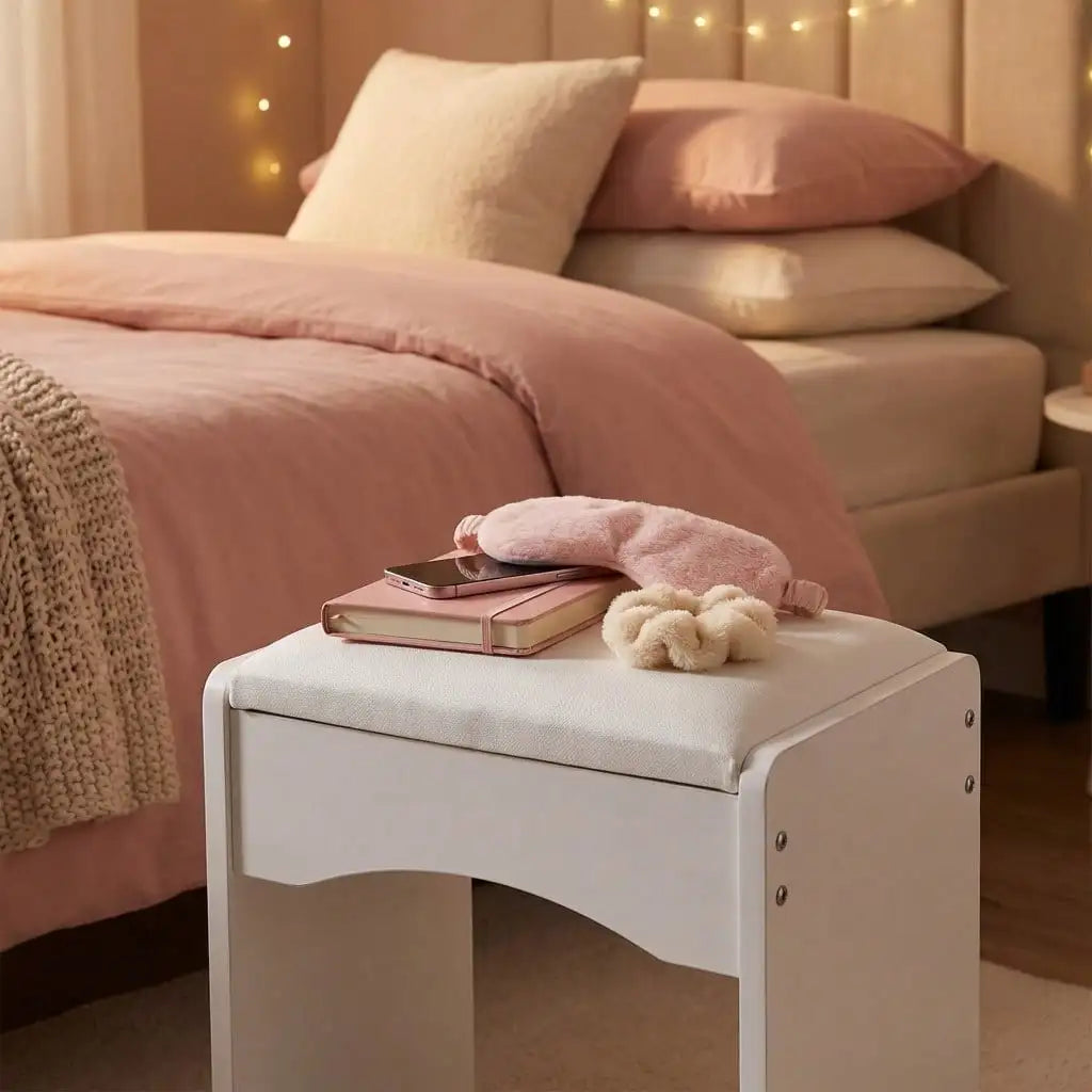 Upholstered Vanity Stool with Storage
