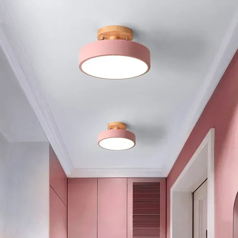 Nordic Wood Round Industrial Ceiling Light