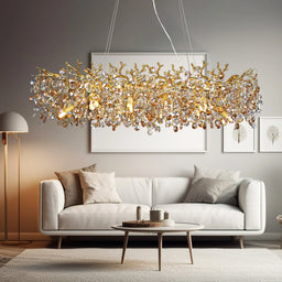 Large Gold Crystal Linear Island Chandelier