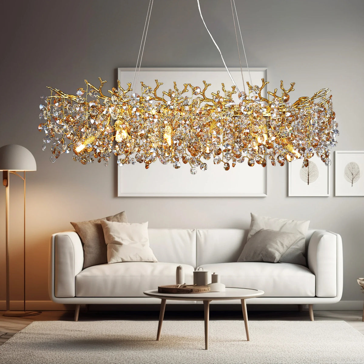 Large Gold Crystal Linear Island Chandelier