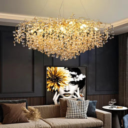 Large Gold Crystal Linear Island Chandelier