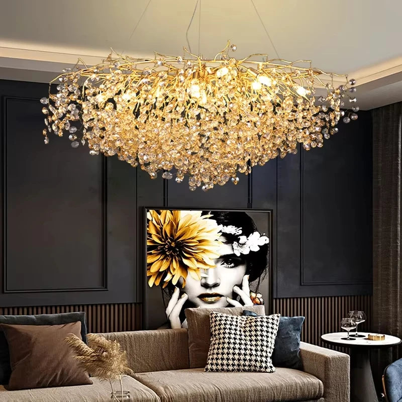 Large Gold Crystal Linear Island Chandelier
