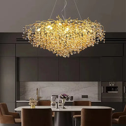 Large Gold Crystal Linear Island Chandelier