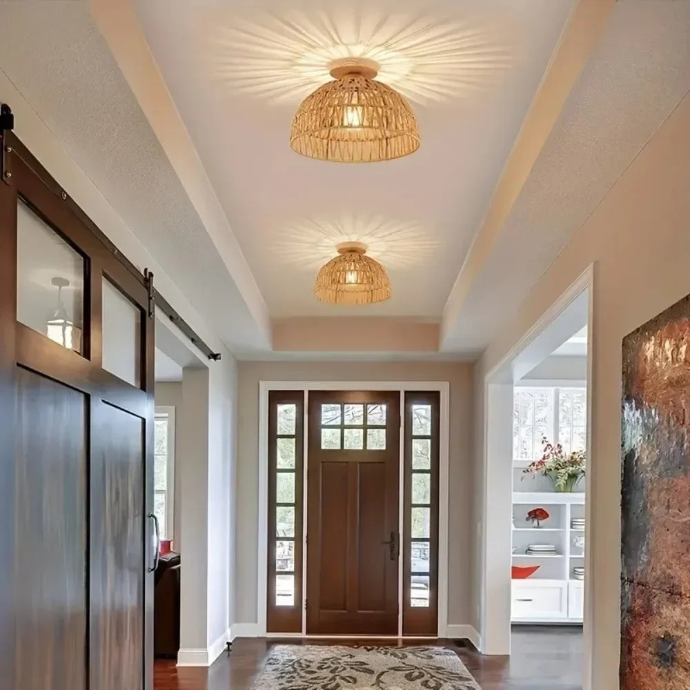 Wabi-Sabi Hand-Woven Wicker Ceiling Lamp