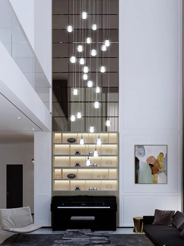 Glossy Crystal Ball Spiral Staircase Chandelier