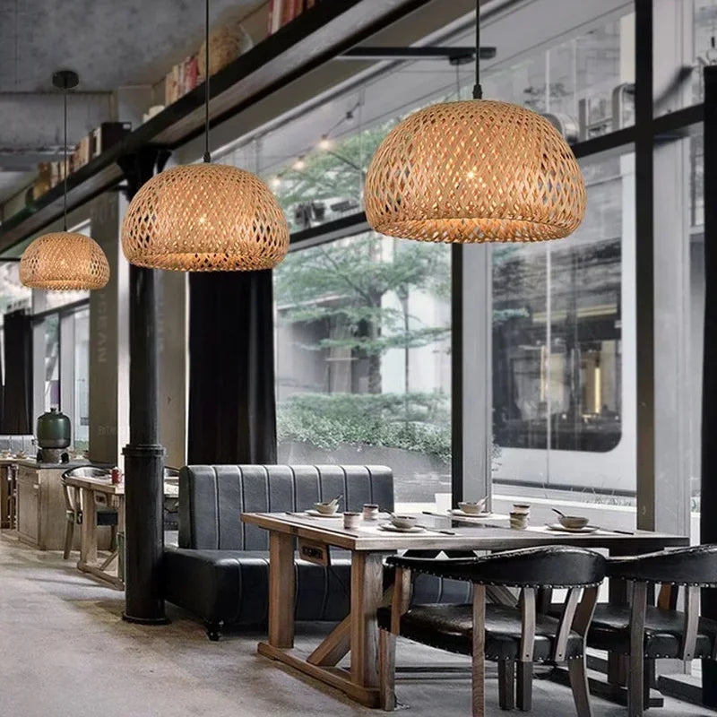 Hand-Woven Bamboo Rattan Pendant Light