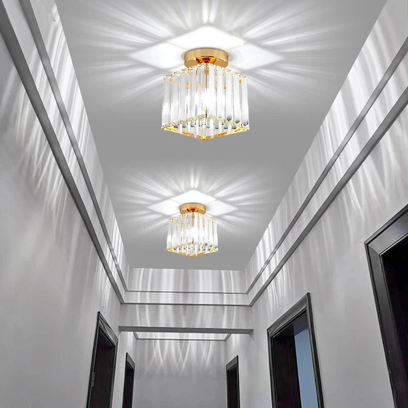 Gold Forged Crystal Foyer Ceiling Light