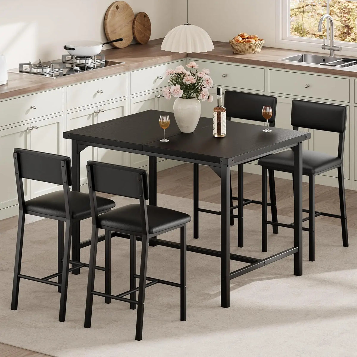 5-Piece Bar Table Set with 4 Upholstered Chairs