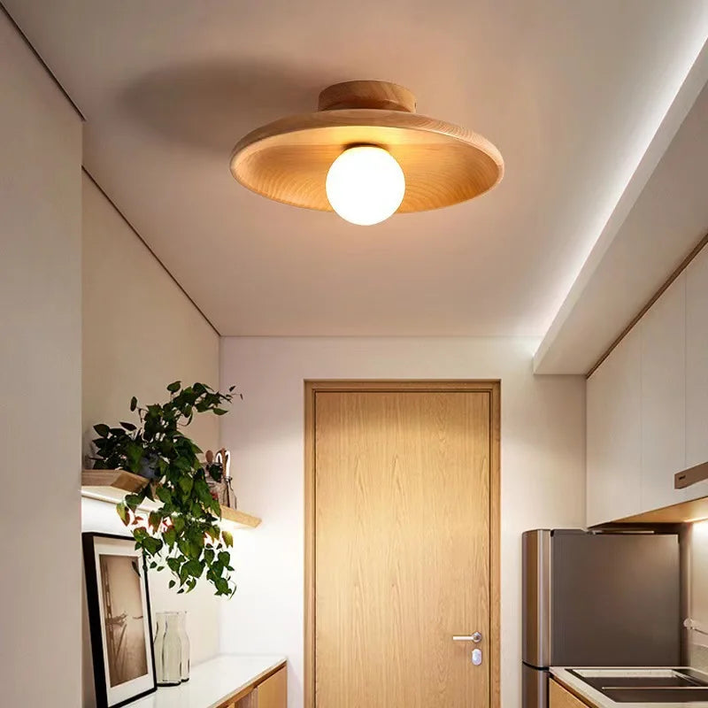 Walnut Wood Round G9 Ceiling Light