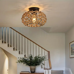 Hemp Rope Rattan Semi-Flush Ceiling Light
