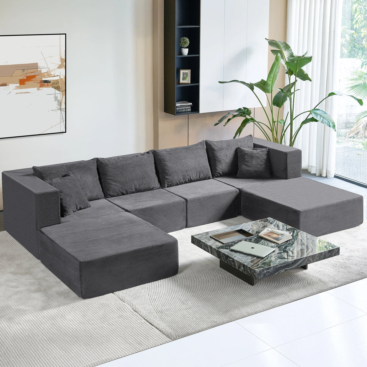 140-Inch Modular Corduroy Sectional, 6-Piece