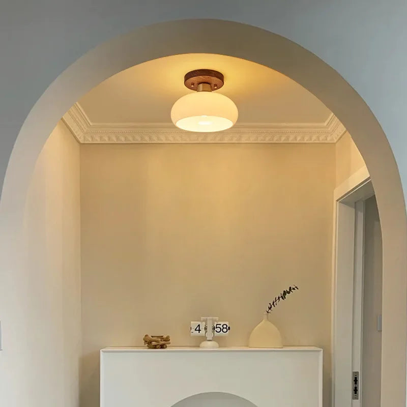 Chinese Walnut Brass Porch Ceiling Light