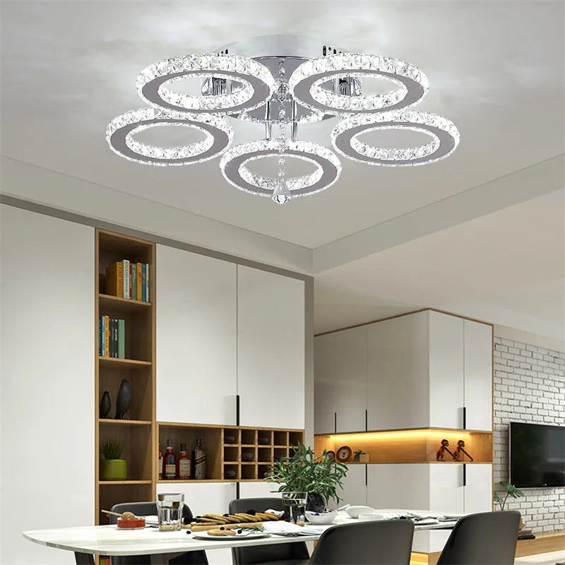 Chrome Crystal Ring LED Pendant Chandelier