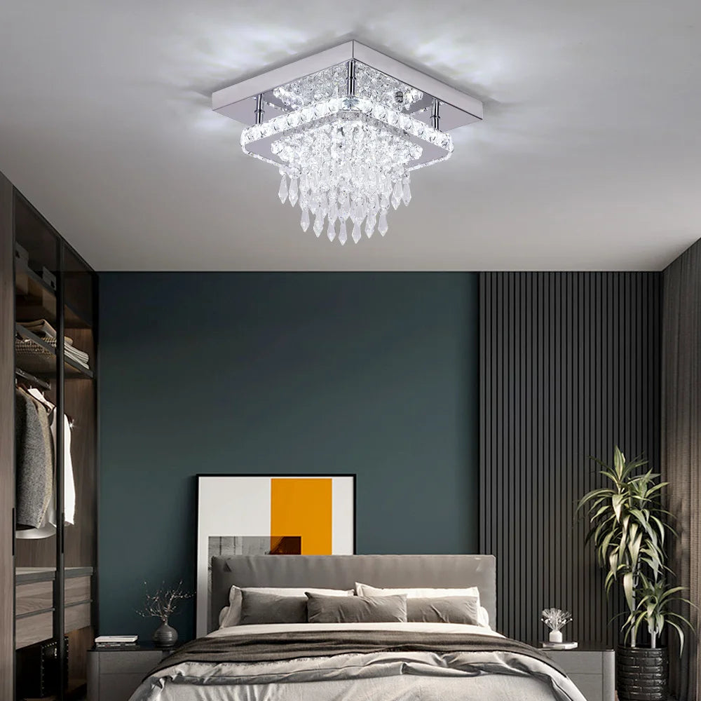 Square Crystal LED Flush Mount Light