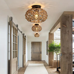 Hemp Rope Rattan Semi-Flush Ceiling Light