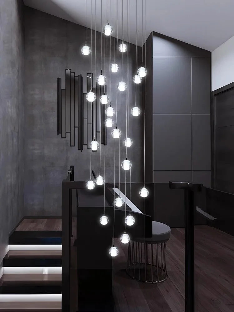 Glossy Crystal Ball Spiral Staircase Chandelier