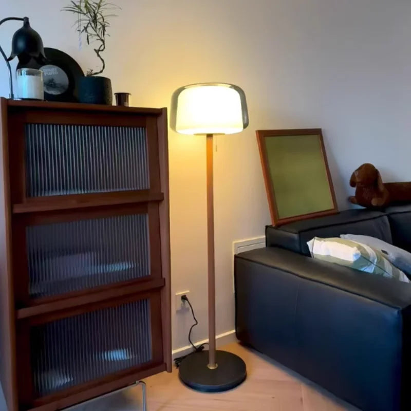 Modern Glass & Wood Floor Lamp