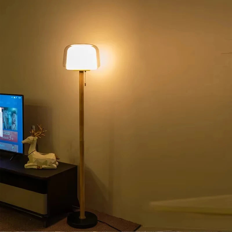 Modern Glass & Wood Floor Lamp