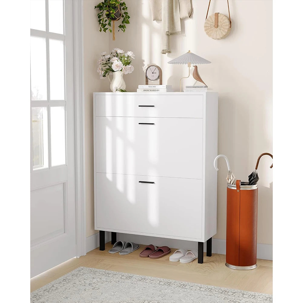 Slim Shoe Cabinet with Dual Flip Drawers