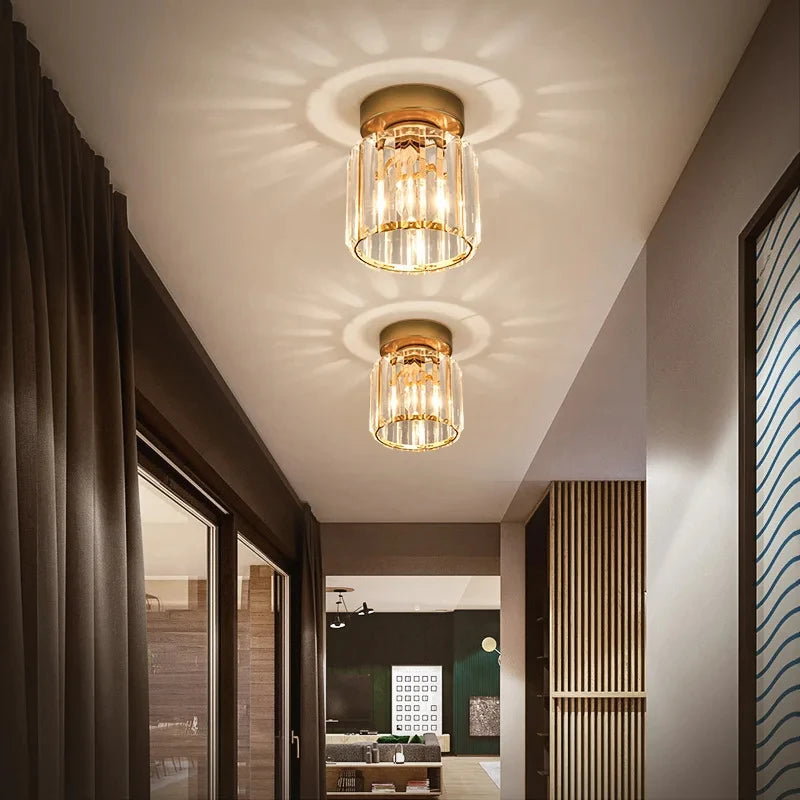 Gold Forged Crystal Foyer Ceiling Light