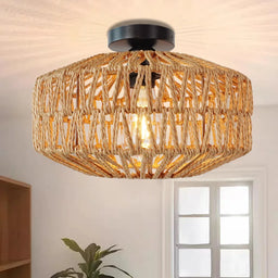 Hemp Rope Rattan Semi-Flush Ceiling Light
