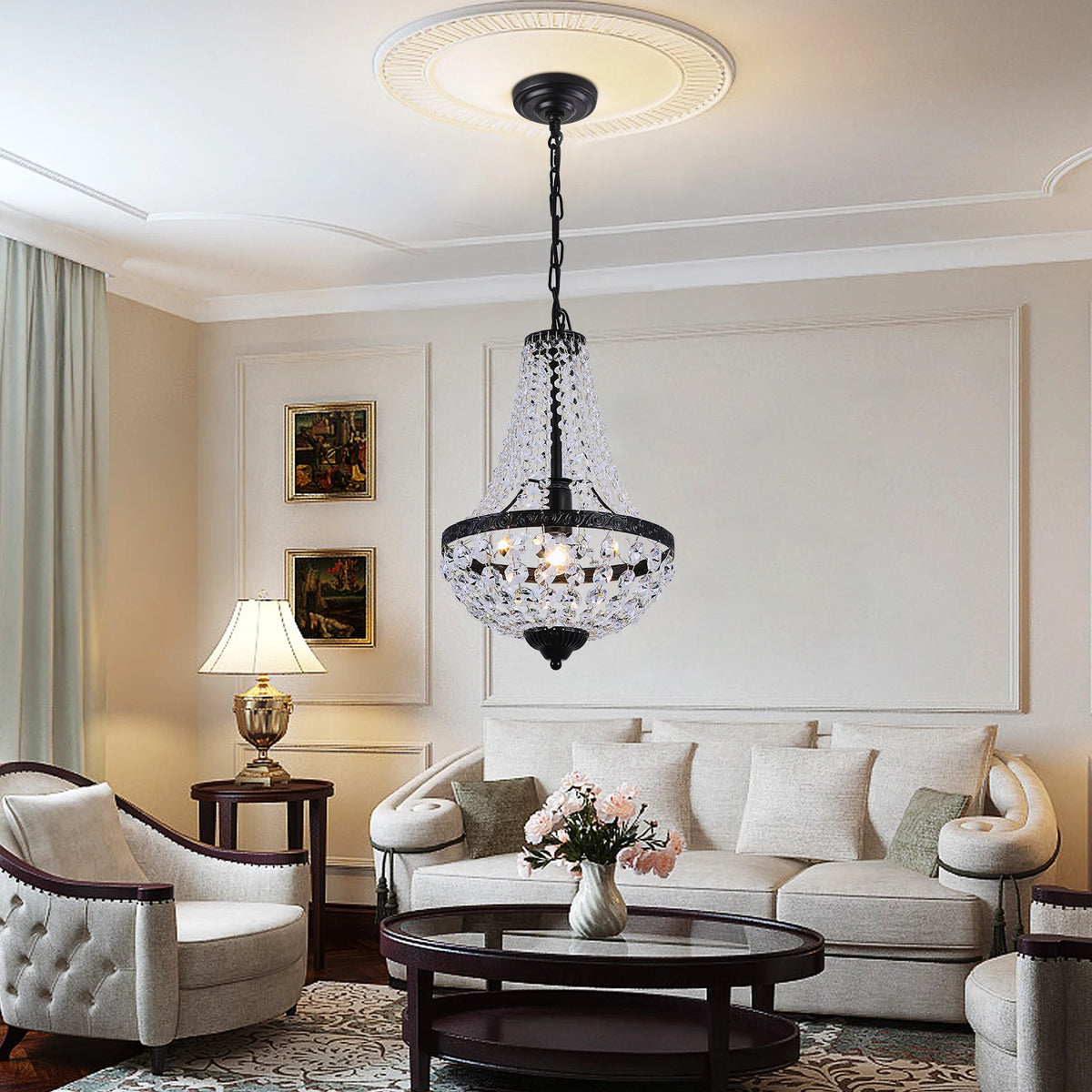 French Basket Crystal Pendant Chandelier