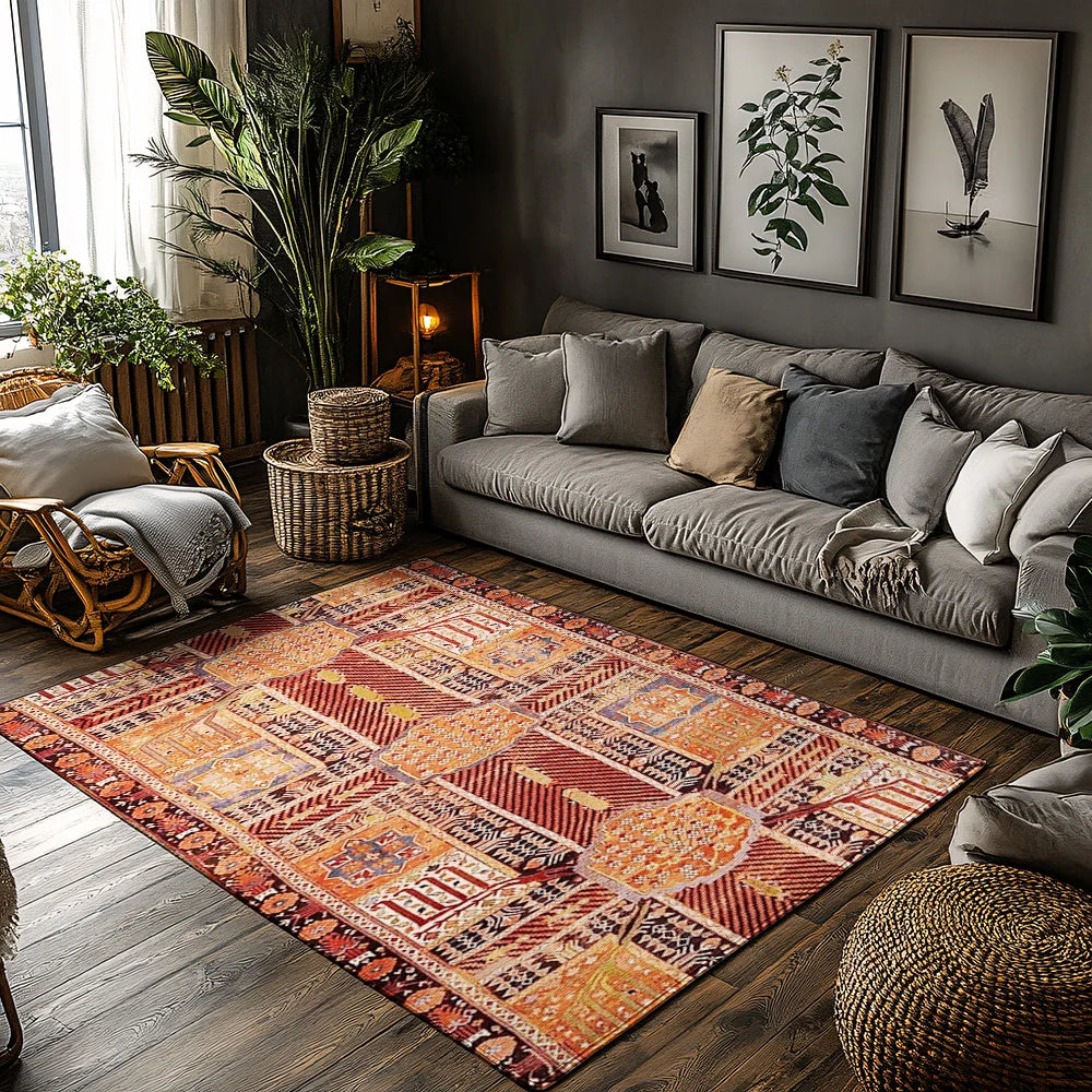 Vintage Persian Area Rug Oriental Carpet Non-Slip Floor Mat Boho Home Decor Turkish Kilim Traditional Design Durable Living Room