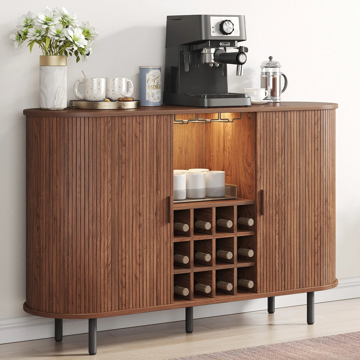 Wine Bar Cabinet with LED Light Buffet Sideboard