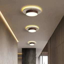 Wabi-Sabi Stone Walnut Round Ceiling Light
