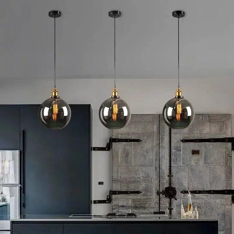 Vintage Amber Smoky Glass Pendant Light