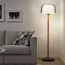 Modern Glass & Wood Floor Lamp