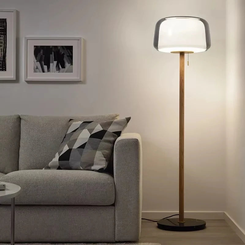 Modern Glass & Wood Floor Lamp