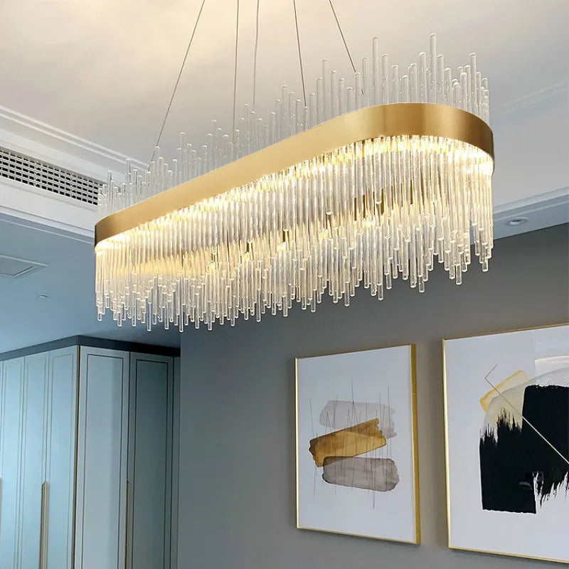 Gold Glass Dimmable LED Pendant Chandelier