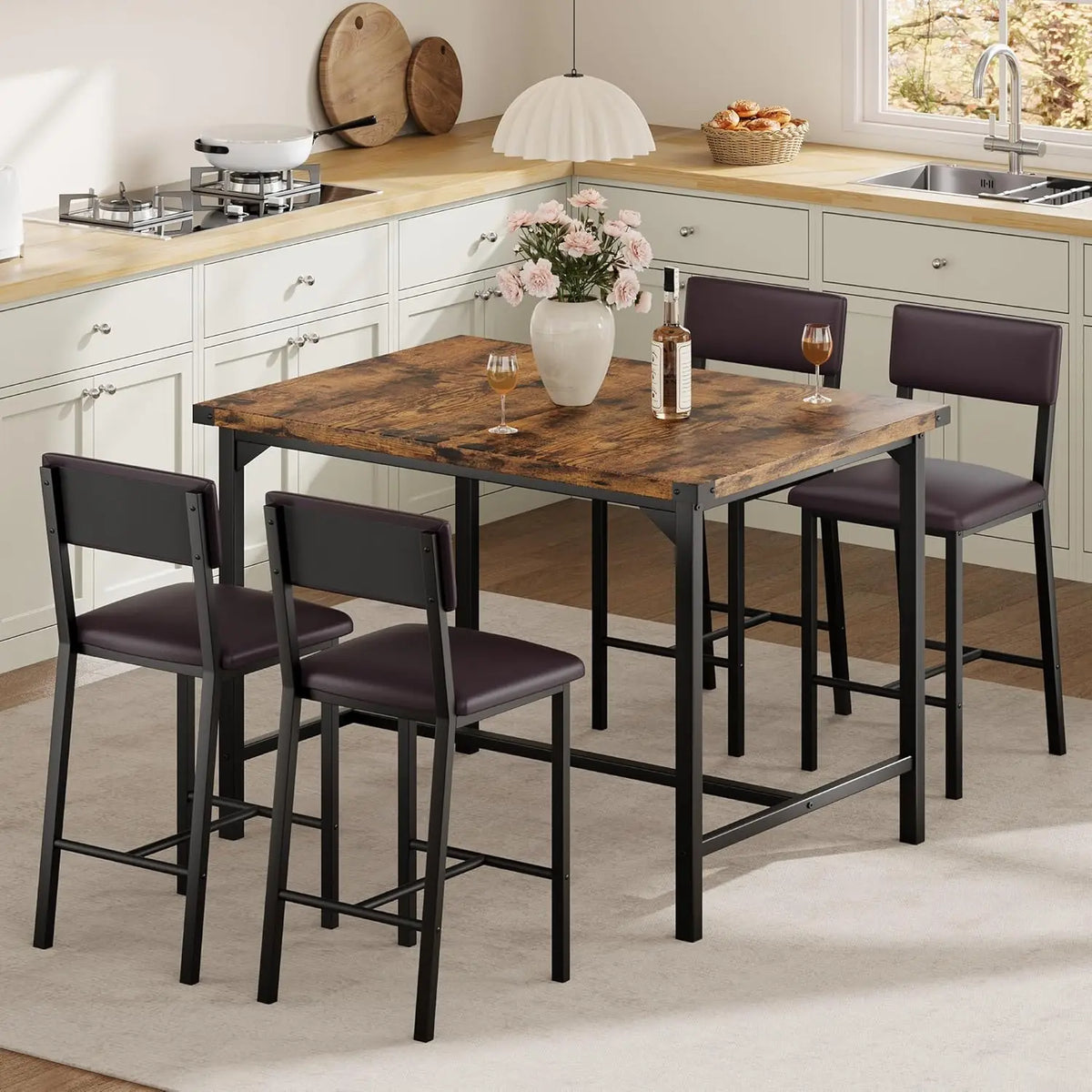 5-Piece Bar Table Set with 4 Upholstered Chairs