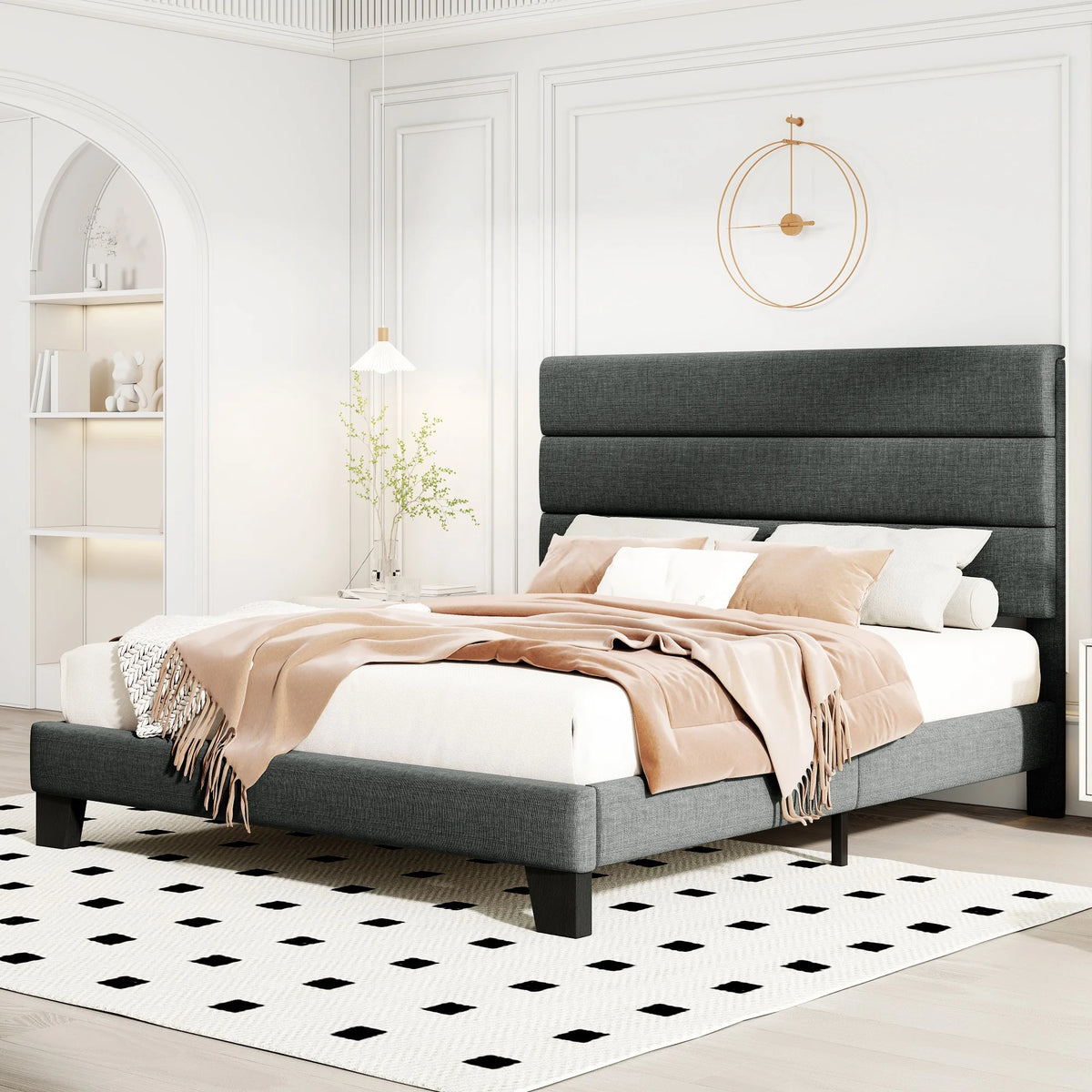 Linen Upholstered Platform Bed Frame