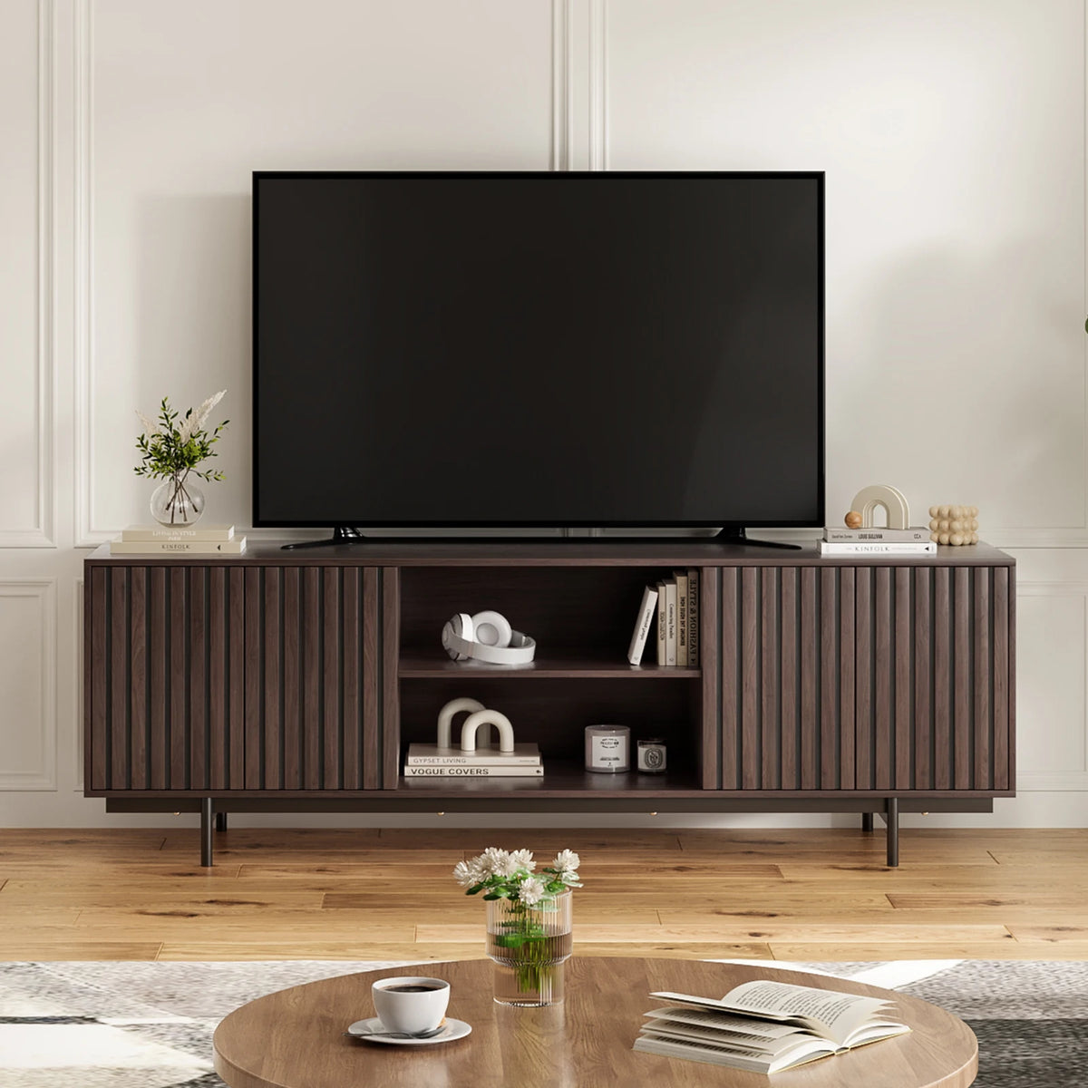 Modern Wood TV Stand for 75-Inch TVs