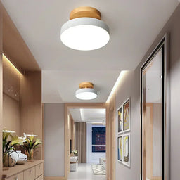 Nordic Wood Round Industrial Ceiling Light