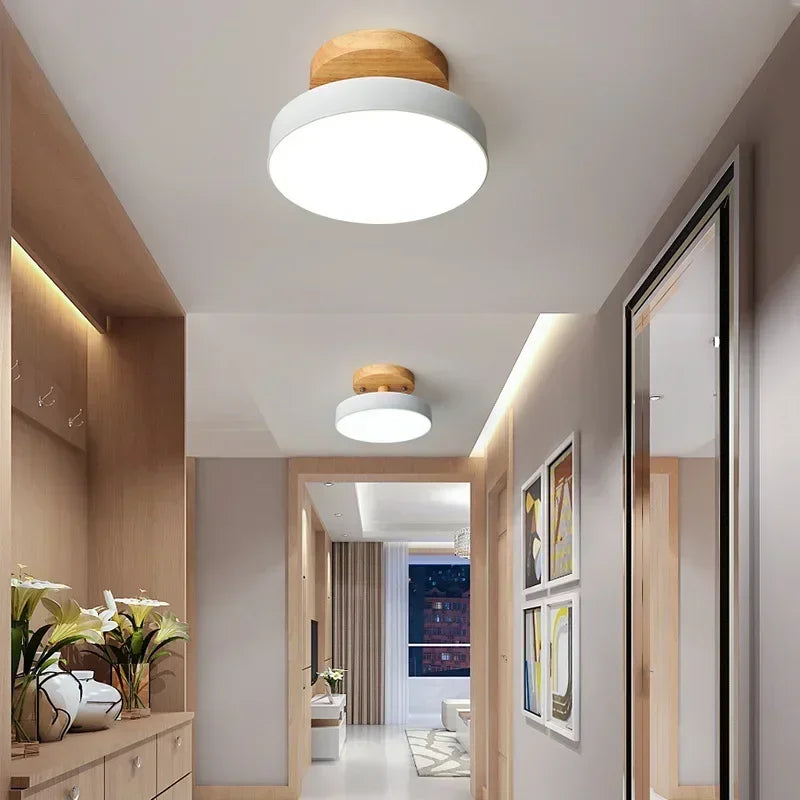 Nordic Wood Round Industrial Ceiling Light