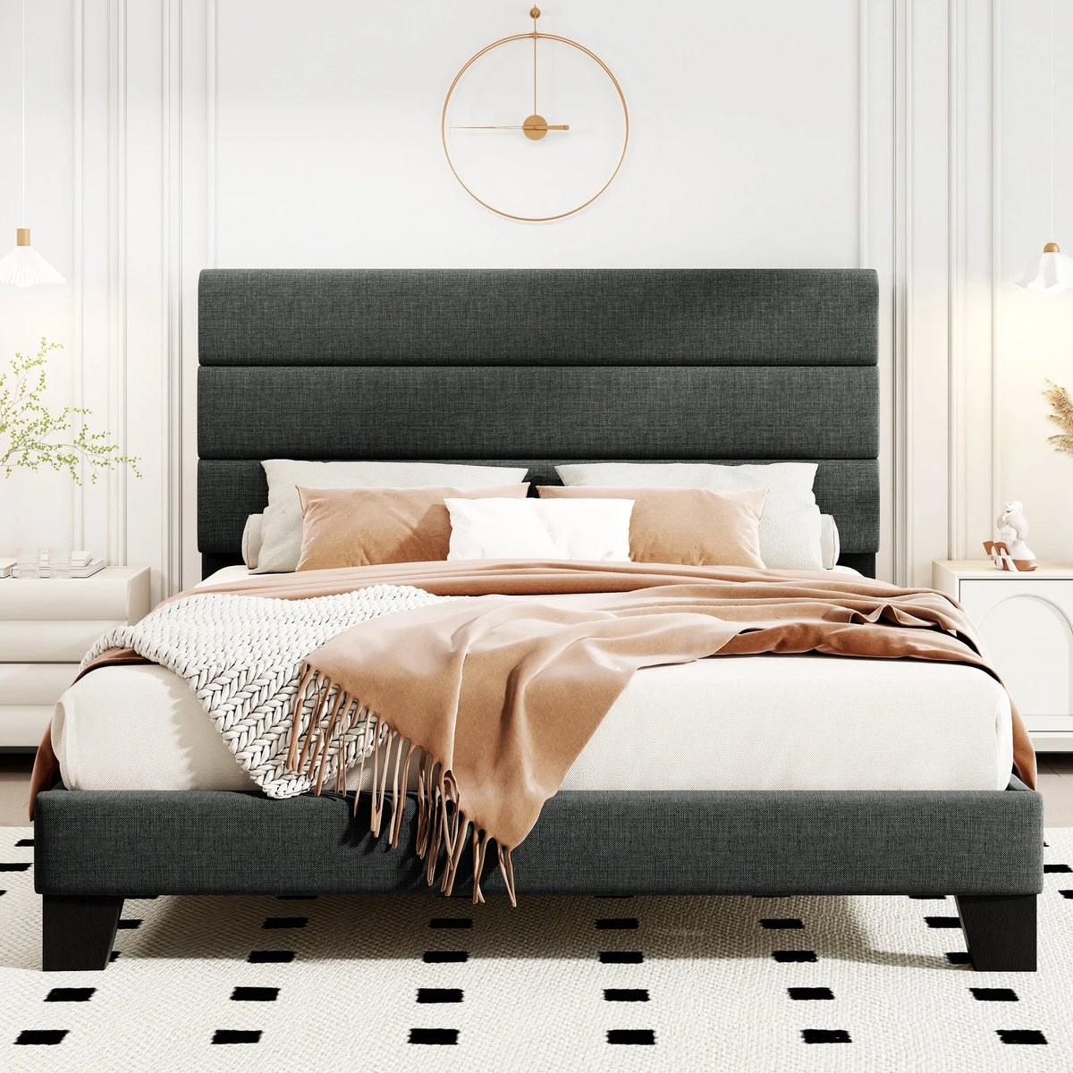 Linen Upholstered Platform Bed Frame