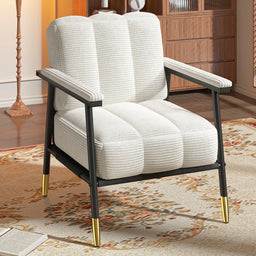 Mid-Century Accent Chair white corduroy