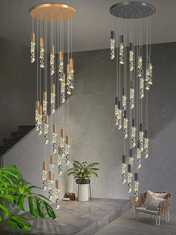 Long Spiral Crystal Loft Staircase Chandelier