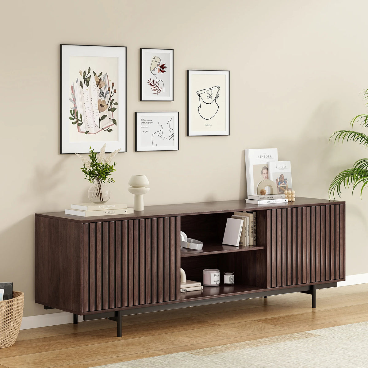 Modern Wood TV Stand for 75-Inch TVs