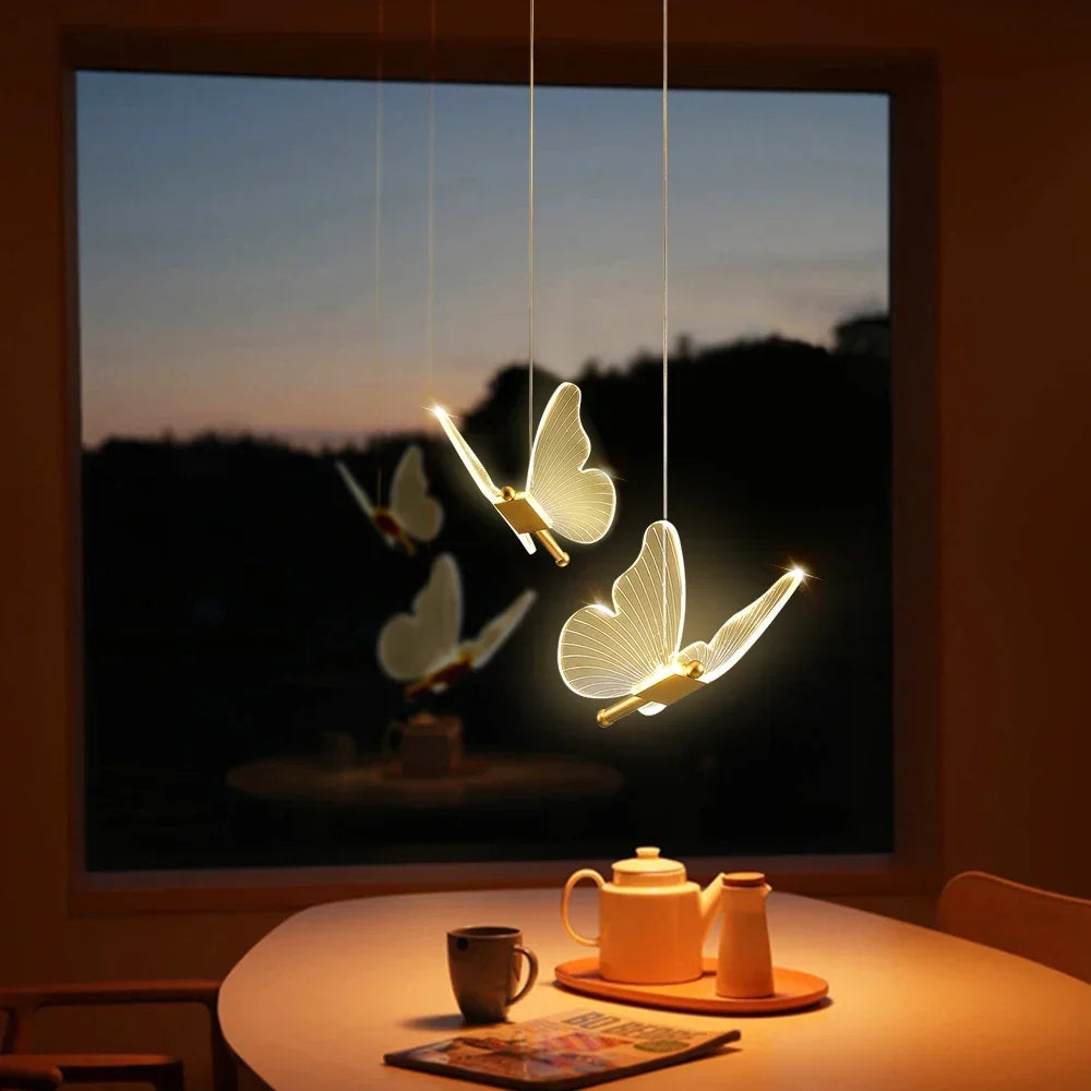 Gold Butterfly LED Bedside Pendant Light
