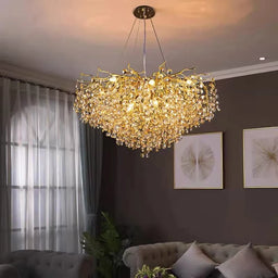 Large Gold Crystal Linear Island Chandelier