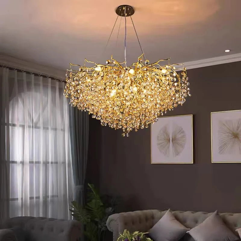 Large Gold Crystal Linear Island Chandelier
