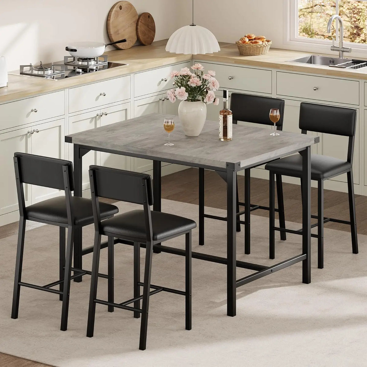 5-Piece Bar Table Set with 4 Upholstered Chairs