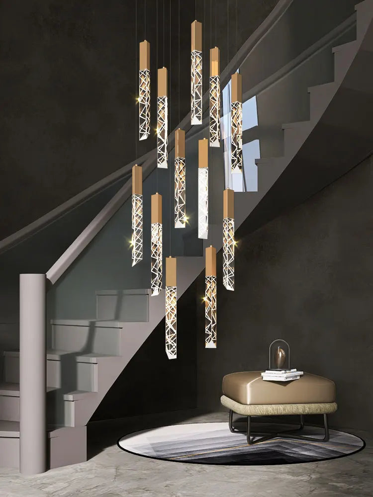 Long Spiral Crystal Loft Staircase Chandelier